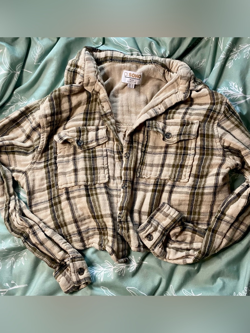 Ci Sono Olive & Cream Plaid Button-Up Shirt